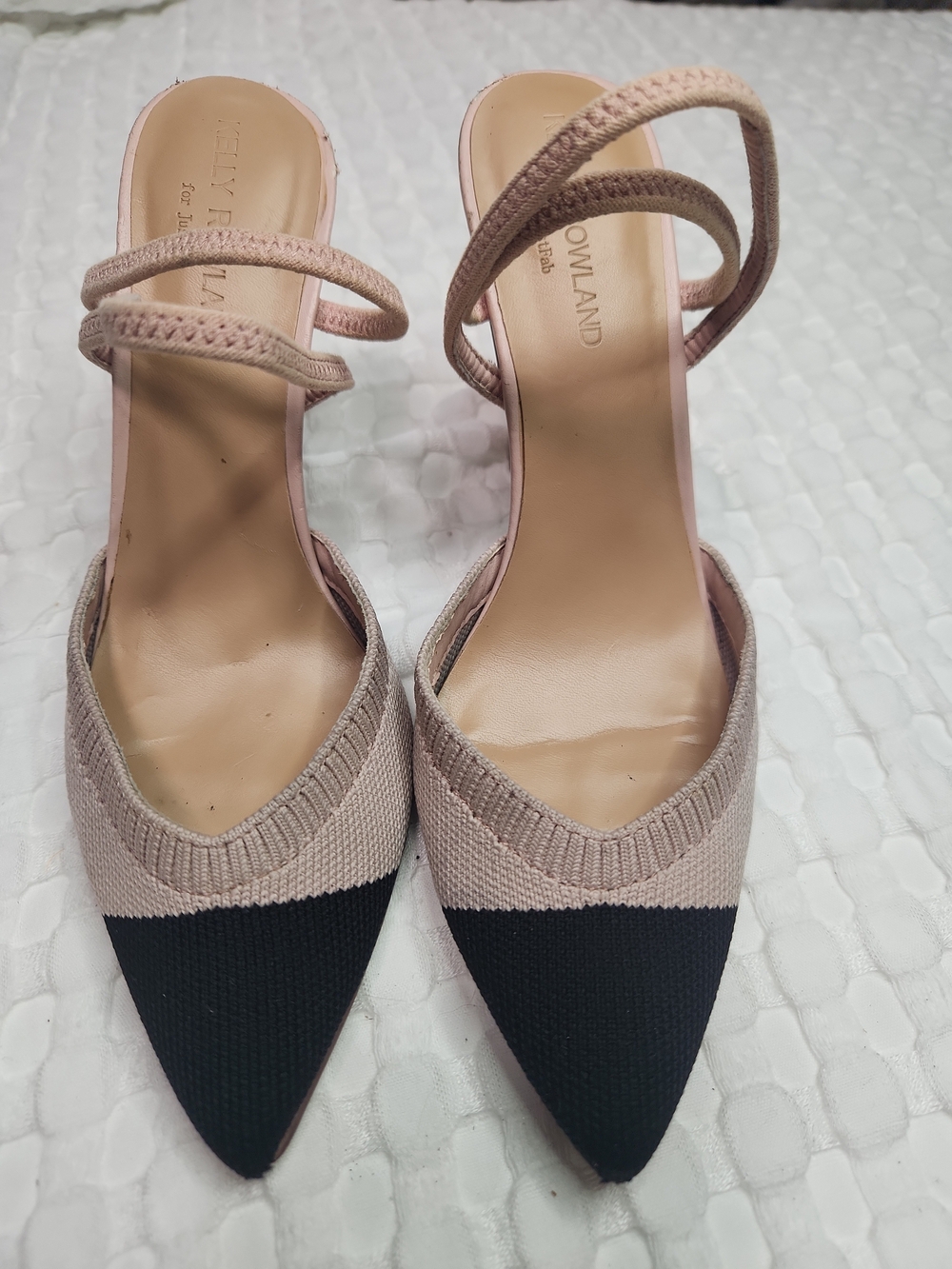Kelly Rowland Two-Tone Pointed Toe Slingback Heels in Blush and Black